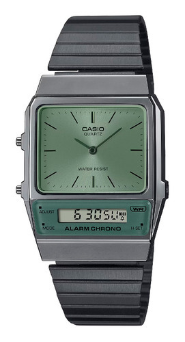 Reloj Casio Modelo Aq-800 Metal Gris Oscuro Caratula Verde
