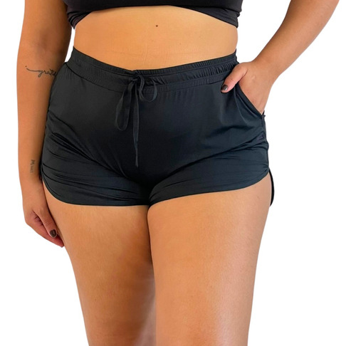 Shorts Plus Size Feminino Moda Praia E Piscina Com Bolso 