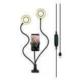 Aro Selfie Doble Luz Led Ring Light Base Pinza Clip Celular