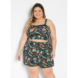 Conjunto Floral Com Cropped E Short Plus Size