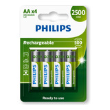 04 Pilhas Aa 2500mah Recarregável Philips 1 Cartela