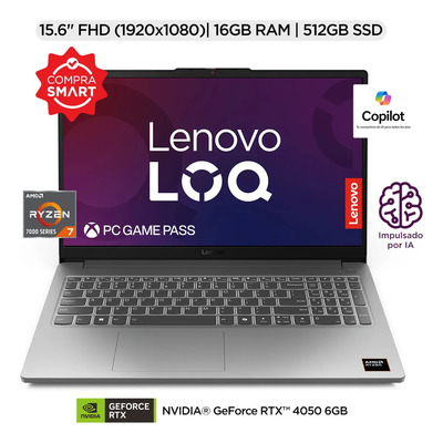 Laptop Gaming 15.6 Loq15arp10 Amd Ryzen 7 16gb 512gb Lenovo Gris