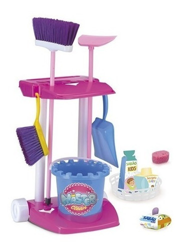 Brinquedo Kit Infantil Vassoura Rodo Carrinho Menina Limpar