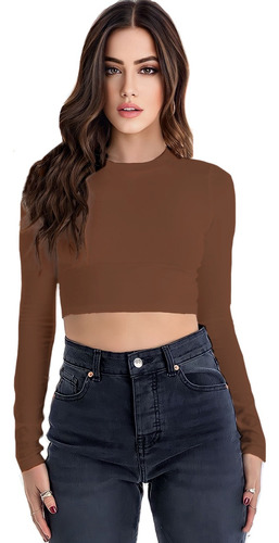 Blusa Crop Top De Manga Larga Sexy De Moda Para Dama