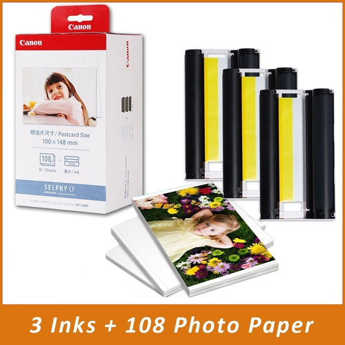 Papel Fotográfico Y Cartucho Kp-108 Canon Selphy De 6 Pulgad