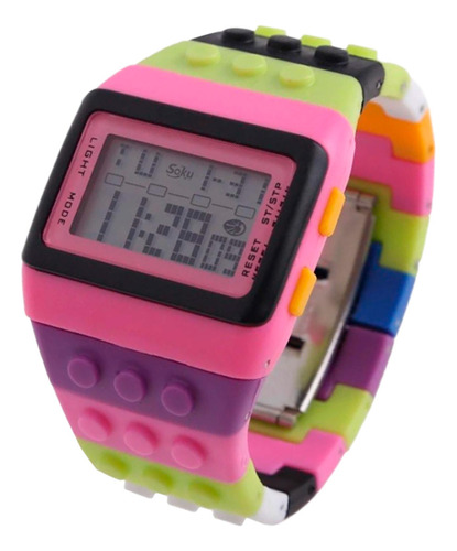 Reloj Led Niño Bloque Juego Cronometro Alarma Contra Agua Sh Color De La Correa Rosa Candy