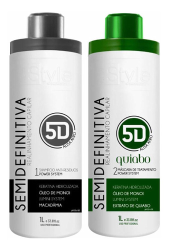 Semi Definitiva Quiabo 5d Alisa100% Afro Com Formol 2x1000ml