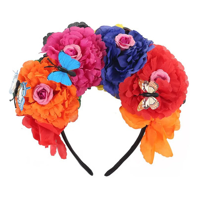Bubbmi Diadema De Corona De Flores Mexicanas Con Mariposa,