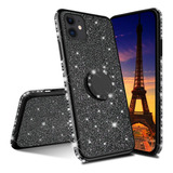 Funda Para iPhone 11 Pro Max - Negra Con Brillos + Anillo