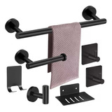 Juego De Accesorios De Baño Set De Toallero Negro Mate 7 Pcs