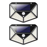 2 Luminárias Solar Parede Sensor Presença 3 Funções 100 Led
