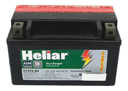 Bateria Heliar Htx7a-bs 6ah Future Xlr Burgman 125 Ninja 250