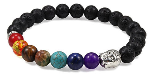 Pulsera Buda Piedra Volcanica 7 Chakras + Estuche Gamushop