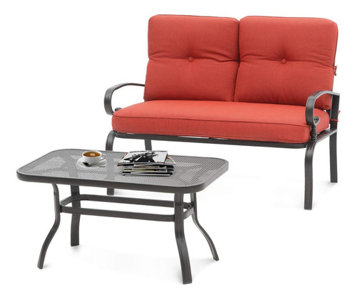 Set De Muebles Para Patio Cojines Rojo Marca Solaura