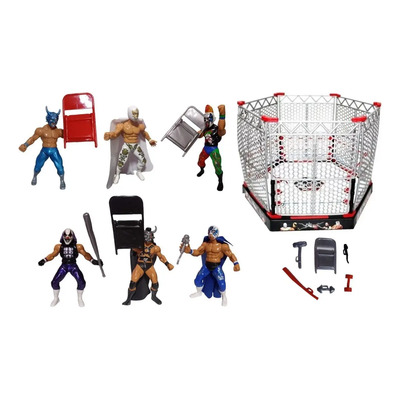 Ring De Lucha Libre Mexicana+jaula +6 Luchadores +accesorios