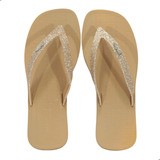 Chinelo Melissa Sun Long Beach Ouro Tiras Com Glitter