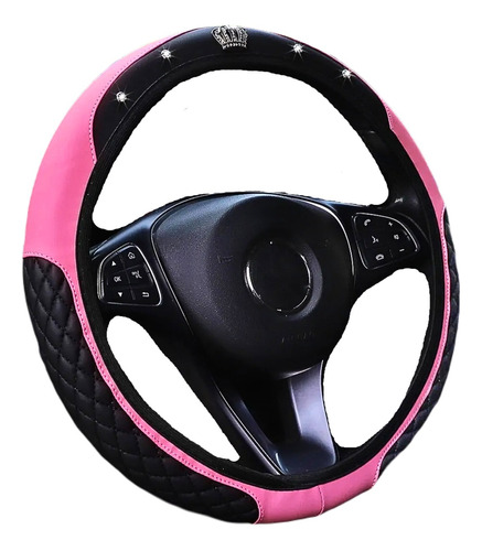 Funda Cubre Volante Accesorio Auto Mujer Cuero Brillos Rosa