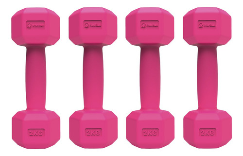 Pack X4 Mancuernas 2kg C/u Pesas Recubiertas Entrenamiento Color Rosa