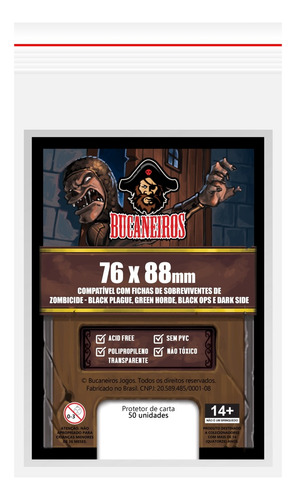 Sleeves Zombicide Bucaneiros Fichas Sobreviventes 76 X 88mm