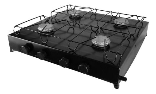 Fogão Cooktop Gás Camping Casa Moderno 4 Bocas Preto A Gás