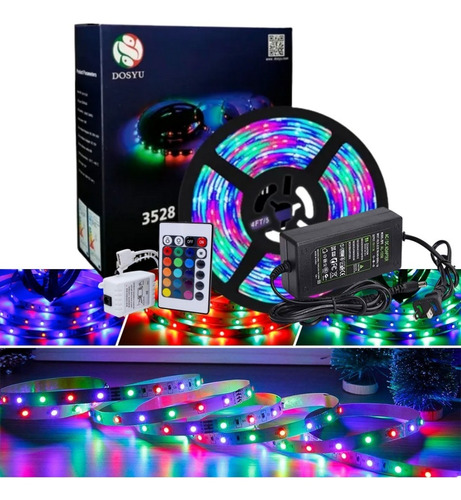 Tira Led Multicolor Rgb 3528 Rollo 5 Metros Luces Decoracion