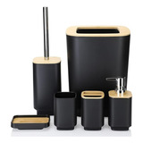 Set De Baño 6 Piezas Ducha Elegante Bambu Dispensadores