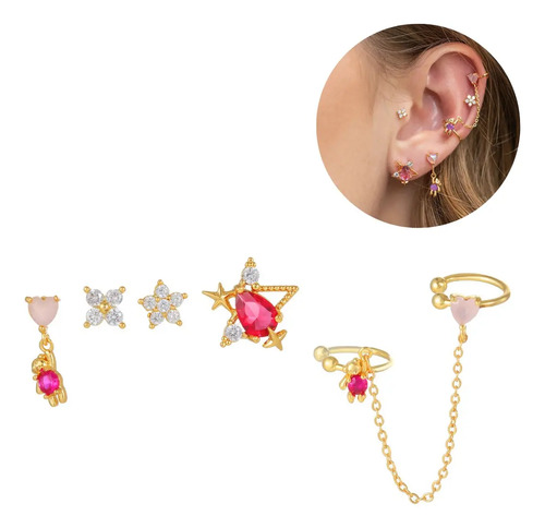 Aretes Chapa De Oro Broquel Para Mujer Niña Flor Estrella
