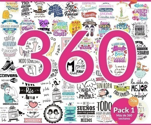360 Plantilla Frases Vinilo Sublimacion Camiseta Pack 1