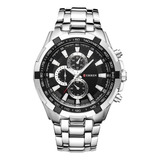 Relógio Masculino Pulseira Aço Inox Quartzo Curren 8023 Cor Da Correia Prateado Cor Do Bisel Branco/preto Cor Do Fundo Preto