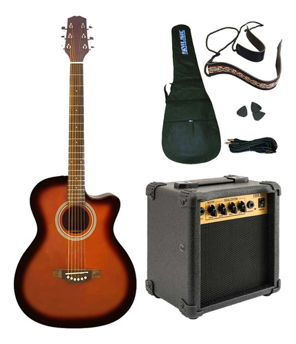 Combo Guitarra Electroacustica Amplificador Funda Cable Cuot