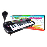 Teclado Piano Musical Infantil P/ Crianças Com Microfone Cor Preto 110v