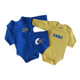 Conjunto De 2 Bodys Y Bandana Bebe Premium Boca Juniors