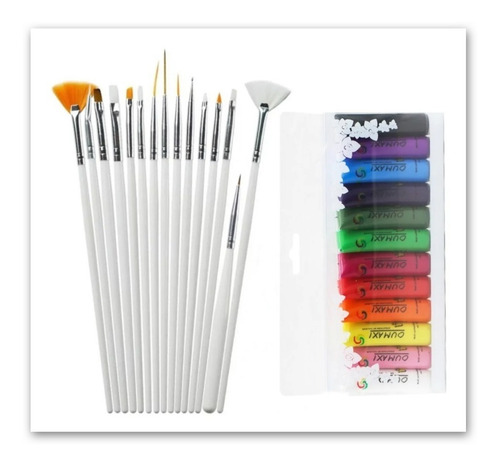 Kit De 15 Pinceles Mano Alzada Mas Pinturas Acrilica 12 