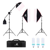 Kit Softbox C/ 3° Ponto De Luz Completo Com 3x Lâmpadas 150w 110v