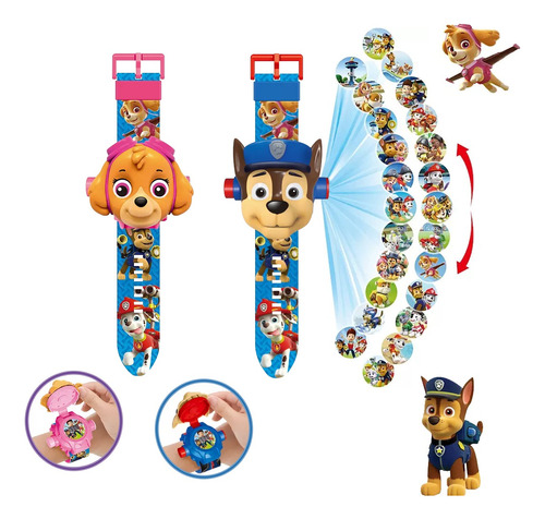 Reloj Proyector De 48 Imágenes Paw Patrol Niño, Chase+skye