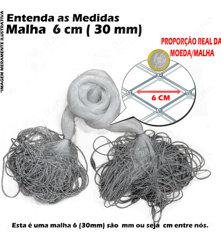 Rede Fio 35 Redinha Pesca Pronta 10m Malha 6cm 30mm 1,92m