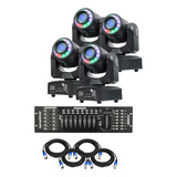 4 Moving Head Spot Led 60w Fita Led + Mesa Dmx C/cabos 5m