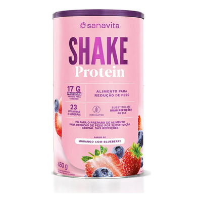 Shake Protein Sanavita 450g - Para Redução De Peso Sabor Morango Com Blueberry