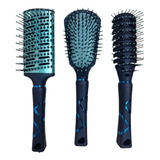 Set 3 Cepillos Profesionales Cabello Neumatico Araña Azul