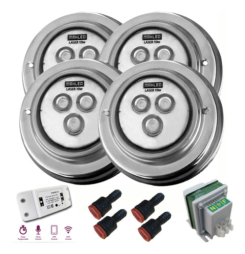 4 Luces Pileta 10w Blancas / Interrup Wifi / Transformador