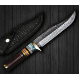Cuchillo Artesanal R&s, Acero De Damasco, Con Funda, 33cm
