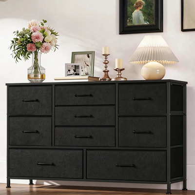 SAFONUS Armario Closet Con 9 Cajones, Mueble De Almacenaje Multiusos En Negro - Cómoda Cajonera Para Dormitorio, Sala O Oficina - Muebles Para Ropa Con Estructura De Metal Resistente | Envío gratis