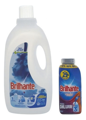 Kit Garrafa Para Diluição + Lava-roupas Concentrado Para Diluir Brilhante Limpeza Total 500ml Refil Econômico