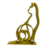 Gato Sentado Minimalista Escultura Decorativa 1 Trazo Dorado