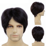 Peruca Wig Orgânica Lisa Masculina Preta Semelhante Humano