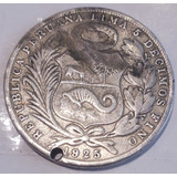 Un Sol Peru Plata 1925 Moneda Para Boton De Rastra