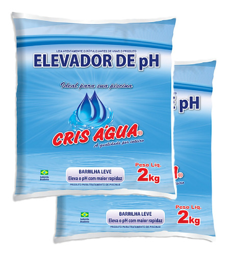 Kit C/ 2 Barrilha Leve Elevador De Ph Piscina Cris Água 2 Kg