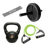 Kit Set Rueda Simple + Pesa Rusa Kettlebell 3 Kg + Bandas