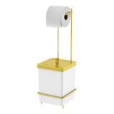 Lixeira Quadrada 6,5l Porta Papel Higiênico Dourado Banheiro Cor Branco-dourado