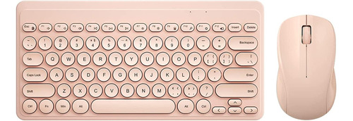 Teclado Y Mouse Rosa Pastel Diseno Retro Inalambricos